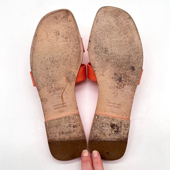 HERMES Oran Sandal Orange Joey Epsom Womens Size 39 Calf Leather Flat - Picture 16 of 16